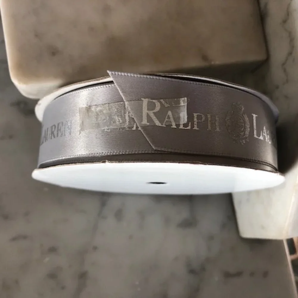 RALPH LAUREN Monogram Silver Gray Satin Ribbon Roll RARE @ 15 ft Spool N…
